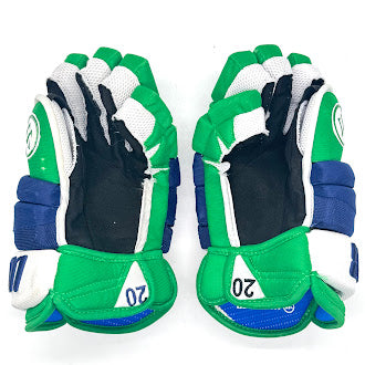 Warrior Covert QR1 Pro – Gant Pro d'occasion de la LNH – Sebastian Aho (bleu/vert/blanc)